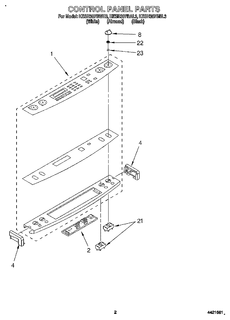 CONTROL PANEL Diagram and Parts List for KESH307BBL3  KitchenAid Range