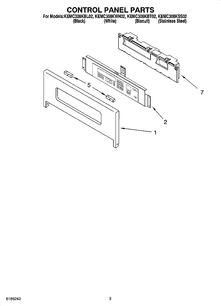 CONTROL PANEL PARTS Diagram and Parts List for KEMC308KBT02  KitchenAid Microwave Oven Combo