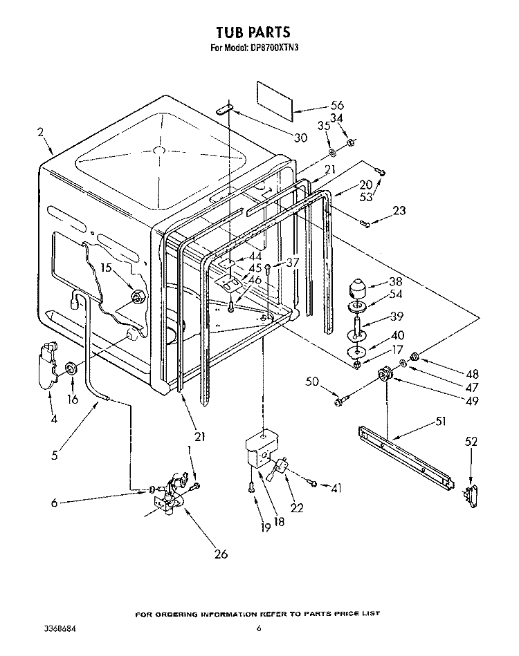 TUB, LIT/OPTIONAL Diagram and Parts List for DP8700XTN3  Whirlpool Dishwasher