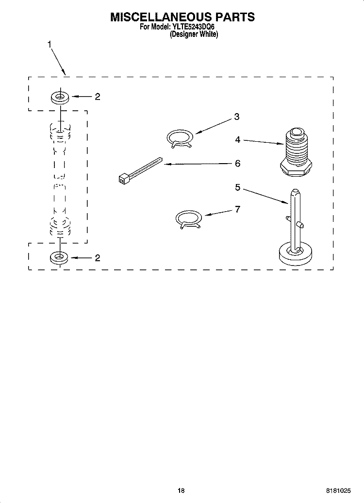 MISCELLANEOUS  PARTS, OPTIONAL PARTS (NOT INCLUDED) Diagram and Parts List for YLTE5243DQ6  Whirlpool Washer Dryer Combo