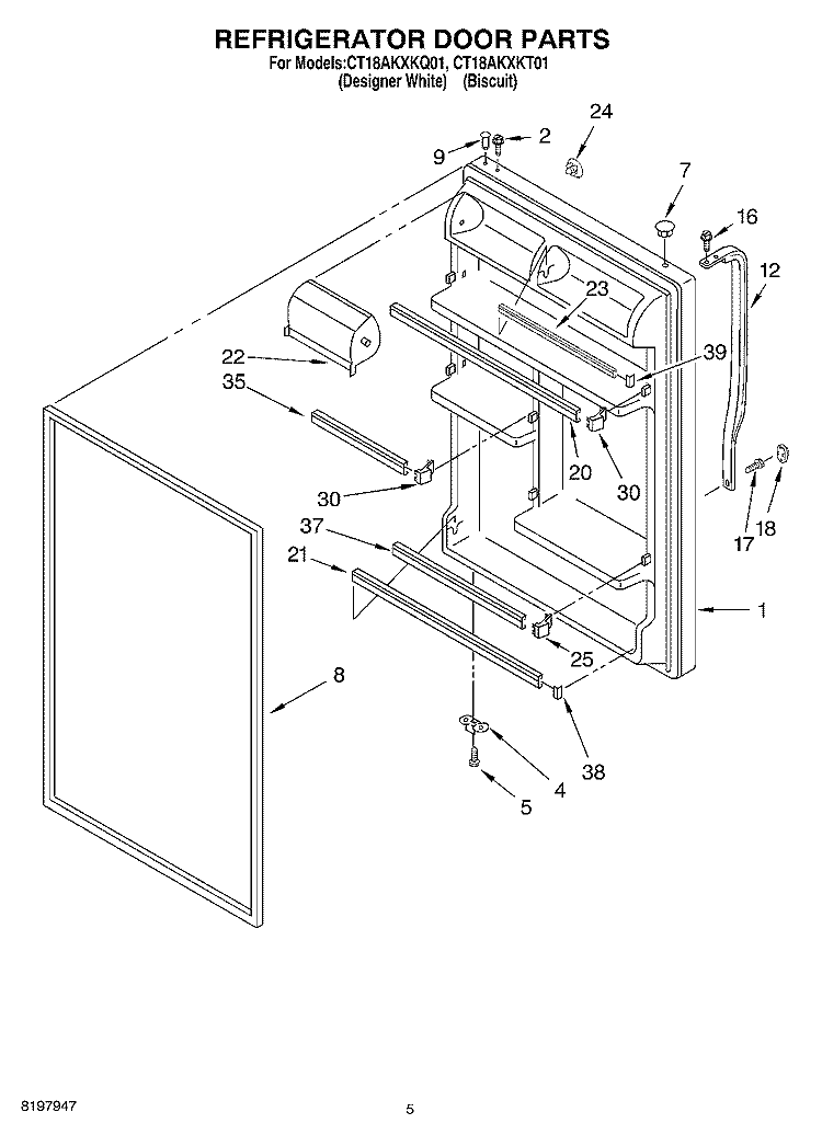 REFRIGERATOR DOOR Diagram and Parts List for CT18AKXKQ01  Crosley Refrigerator