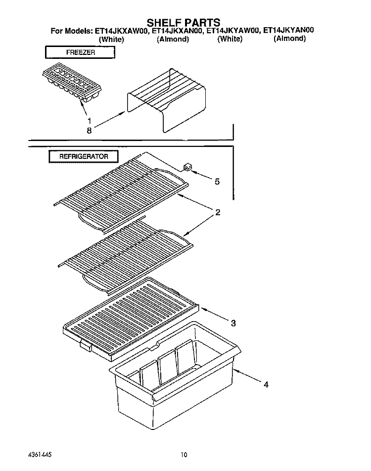 SHELF Diagram and Parts List for ET14JKXAN00  Whirlpool Refrigerator