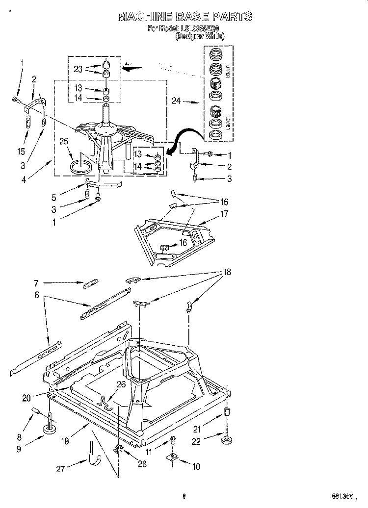 MACHINE BASE Diagram and Parts List for LSL9355EQ0  Whirlpool Washer