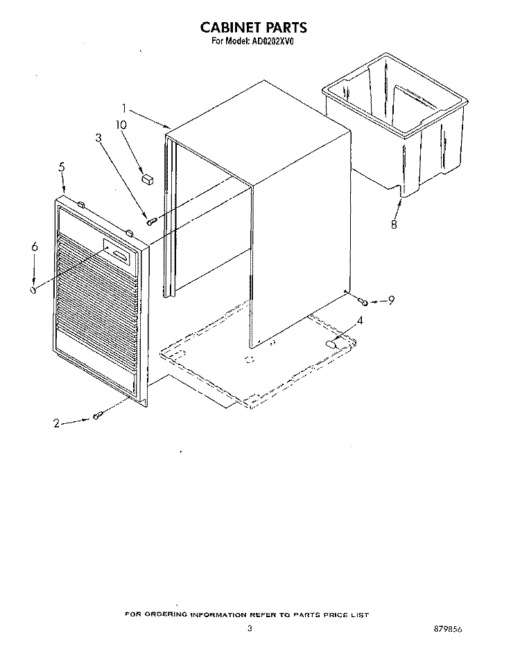 SECTION Diagram and Parts List for AD0202XV0  Whirlpool Dehumidifier