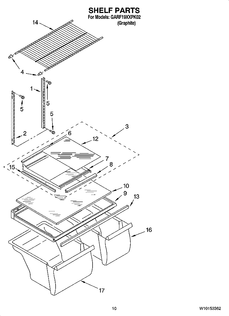 SHELF PARTS, OPTIONAL PARTS Diagram and Parts List for GARF19XXPK02  Whirlpool Refrigerator