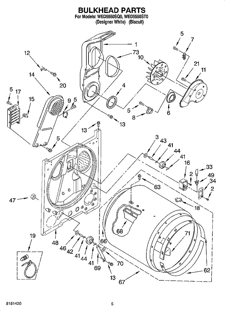 BULKHEAD PARTS, OPTIONAL PARTS (NOT INCLUDED) Diagram and Parts List for WED5550ST0  Whirlpool Dryer