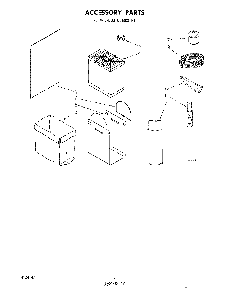 ACCESSORY Diagram and Parts List for JJTU8100XTP1  Whirlpool Trash Compactor