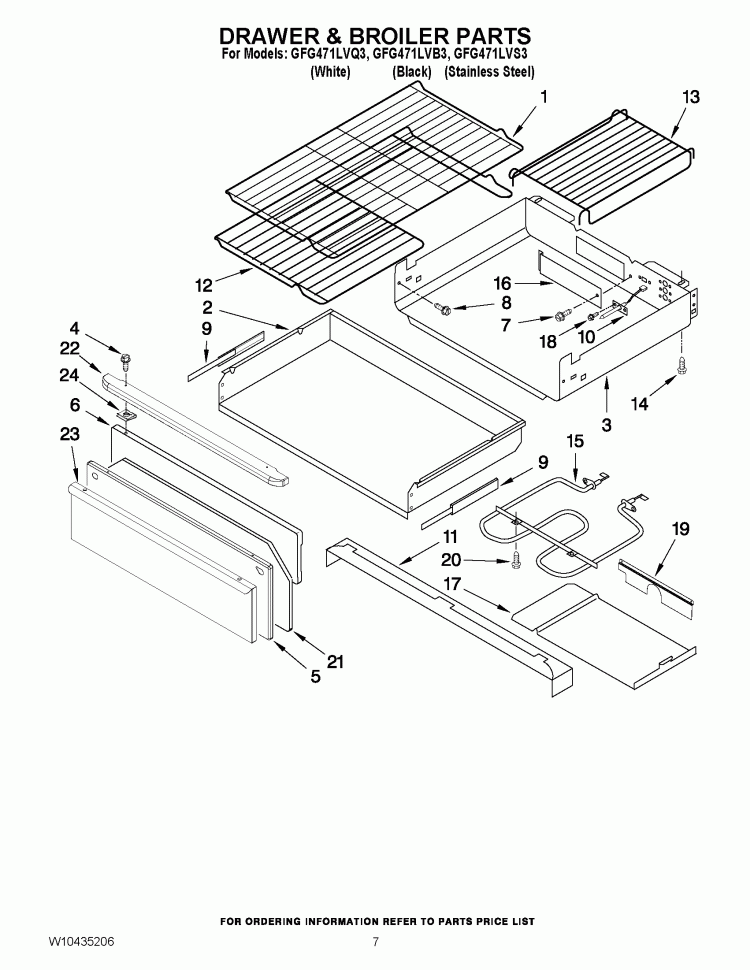 DRAWER & BROILER PARTS Diagram and Parts List for GFG471LVQ3  Whirlpool Range