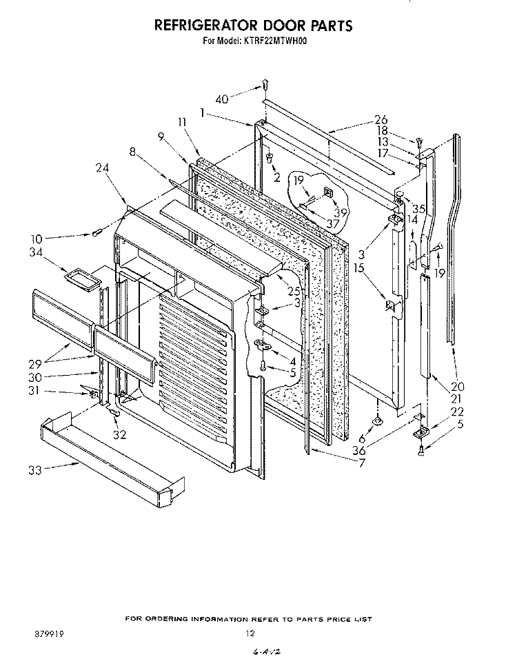 REFRIGERATOR DOOR Diagram and Parts List for KTRF22MTAL00  Whirlpool Refrigerator
