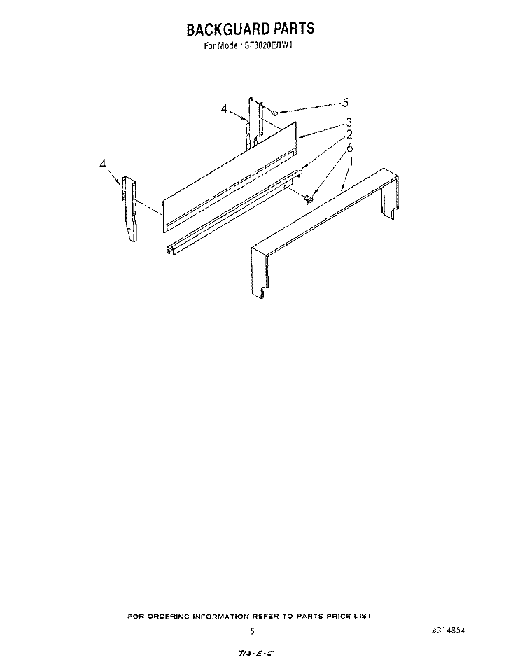 BACKGUARD Diagram and Parts List for SF3020ERW1  Whirlpool Range