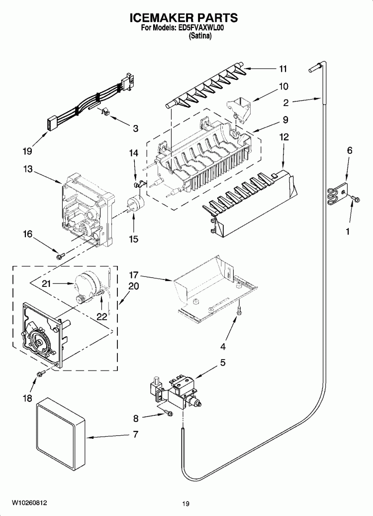 ICEMAKER PARTS Diagram and Parts List for ED5FVAXWL00  Whirlpool Refrigerator