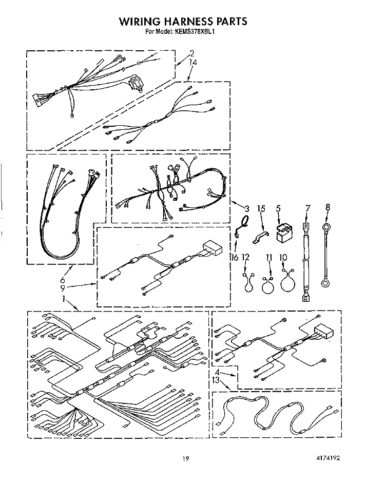WIRING HARNESS Diagram and Parts List for KEMS378XWH1  KitchenAid Wall Oven