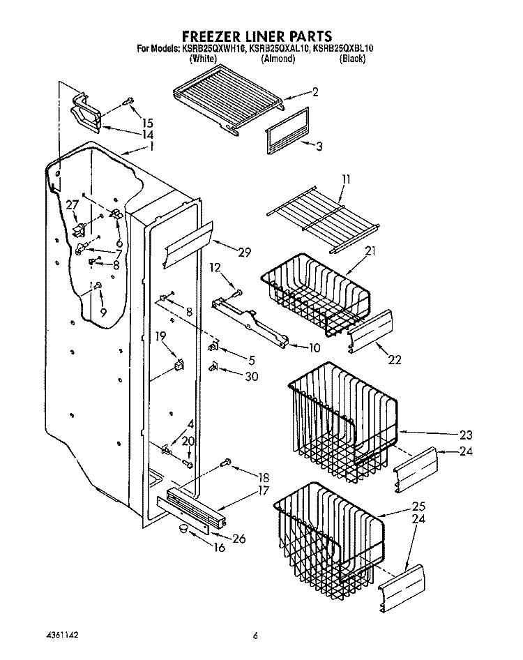 FREEZER LINER Diagram and Parts List for KSRB25QXAL10  KitchenAid Refrigerator