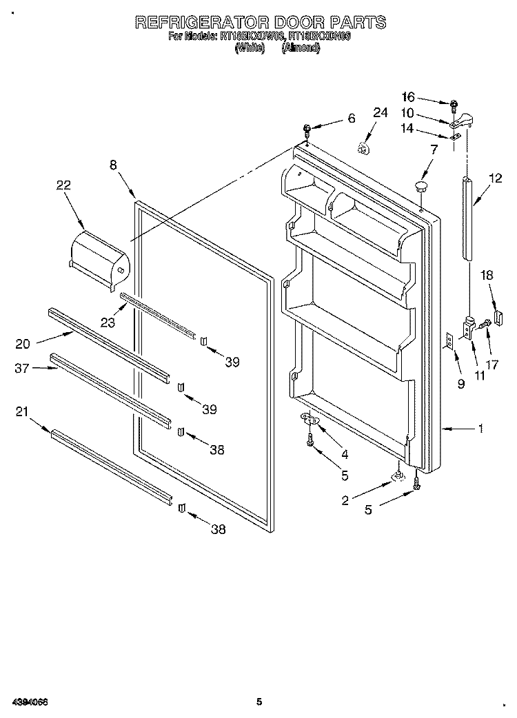REFRIGERATOR DOOR Diagram and Parts List for RT18BKXDW03  Roper Refrigerator