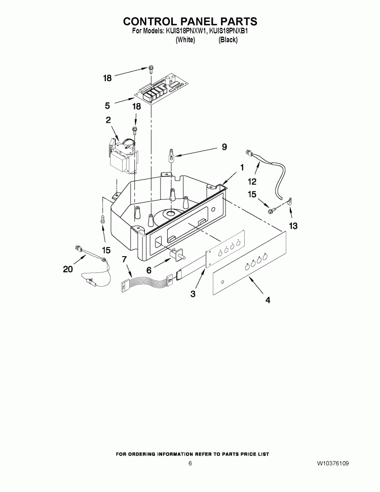 CONTROL PANEL PARTS Diagram and Parts List for KUIS18PNXB1  KitchenAid Ice Maker