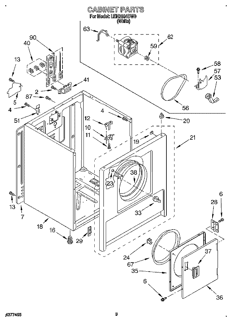 SECTION Diagram and Parts List for LEN3634DW0  Whirlpool Dryer