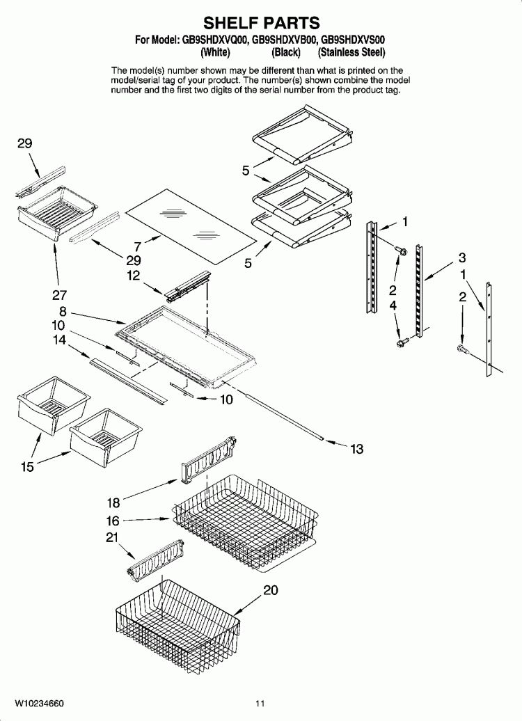 SHELF PARTS Diagram and Parts List for GB9SHDXVB00  Whirlpool Refrigerator