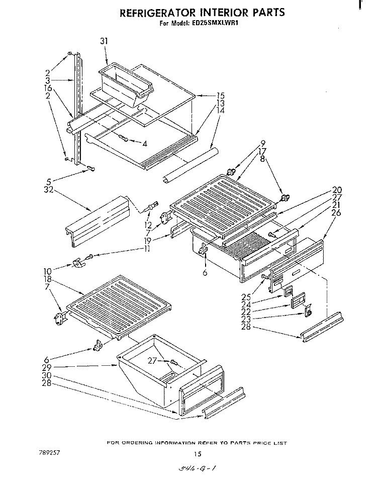 REFRIGERATOR INTERIOR , LIT/OPTIONAL Diagram and Parts List for ED25SMXLWR1  Whirlpool Refrigerator