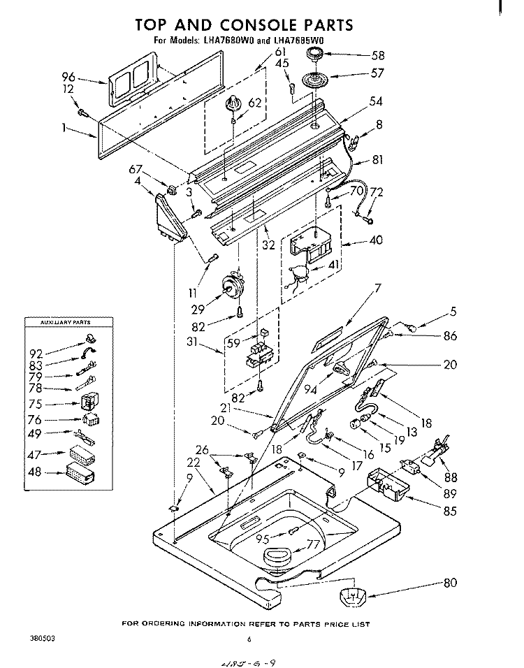 TOP AND CONSOLE Diagram and Parts List for LHA7685W0  Whirlpool Washer