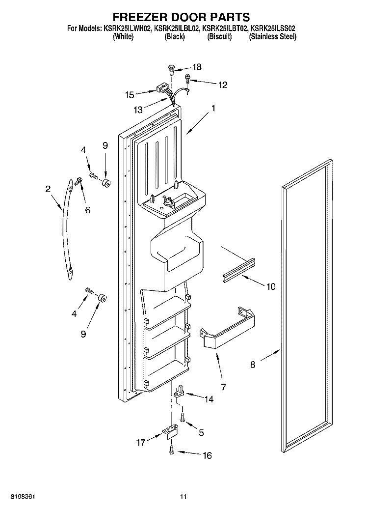 FREEZER DOOR Diagram and Parts List for KSRK25ILBL02  KitchenAid Refrigerator