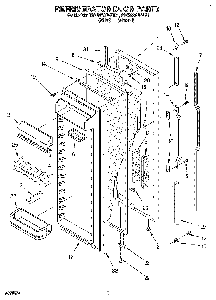 REFRIGERATOR DOOR Diagram and Parts List for KSHS22QBWH01  KitchenAid Refrigerator