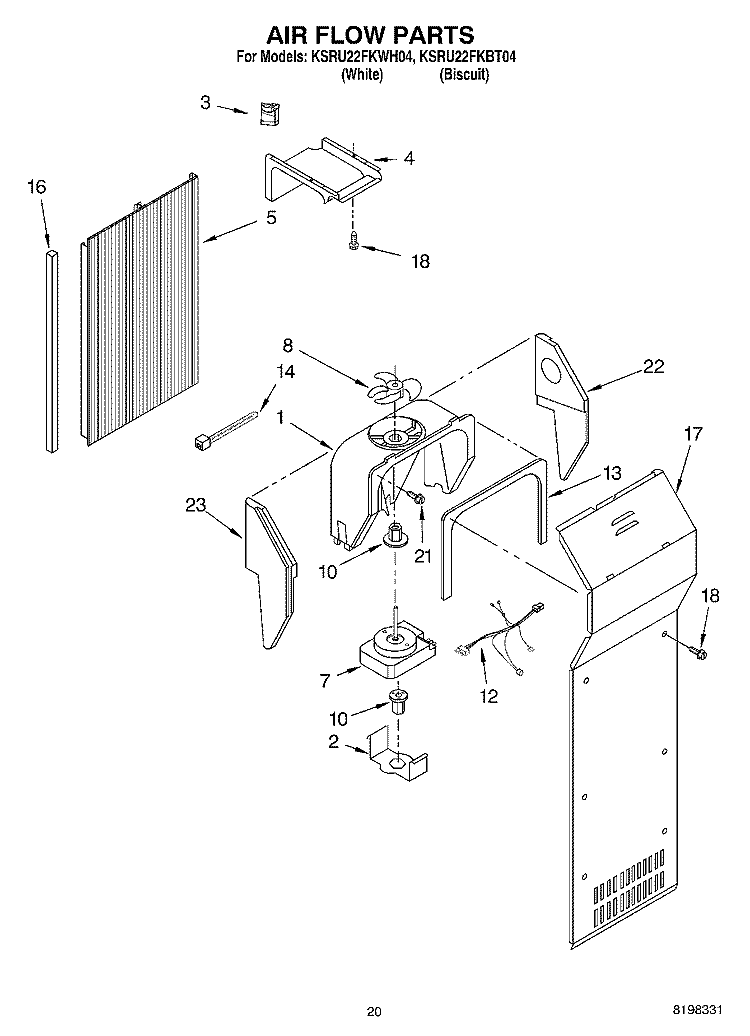 AIR FLOW, OPTIONAL Diagram and Parts List for KSRU22FKWH04  KitchenAid Refrigerator