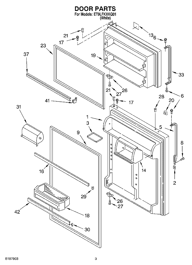 DOOR Diagram and Parts List for ET9LFKXKQ01  Whirlpool Refrigerator