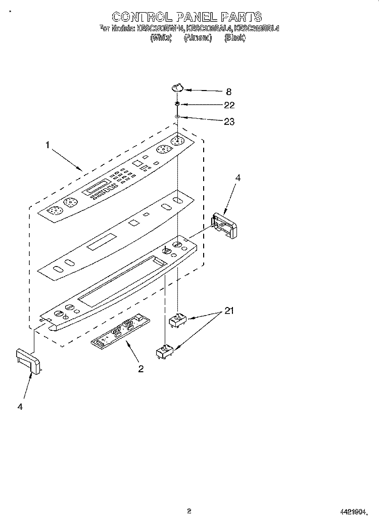 CONTROL PANEL Diagram and Parts List for KESC300BAL4  KitchenAid Range