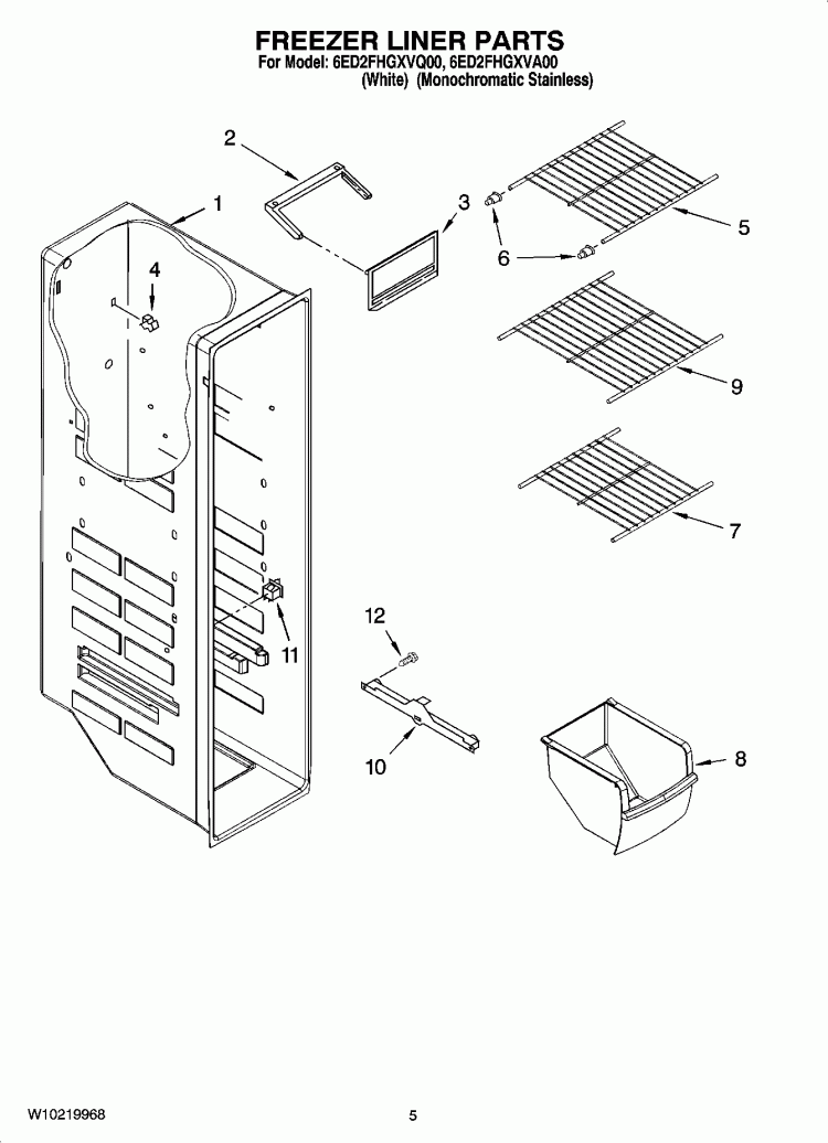 FREEZER LINER PARTS Diagram and Parts List for 6ED2FHGXVQ00  Whirlpool Refrigerator