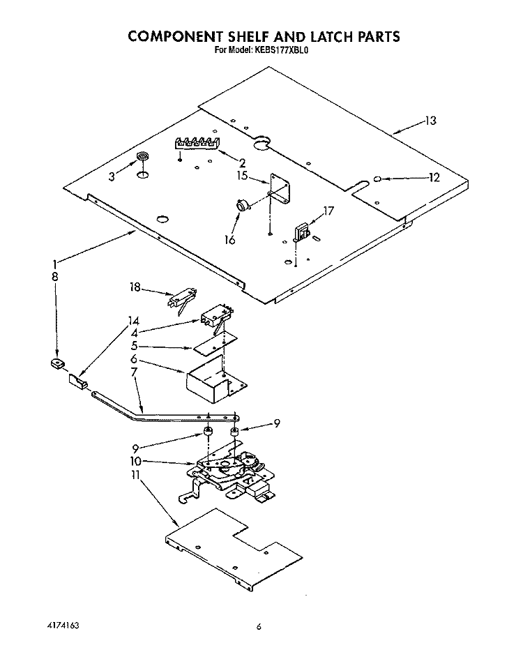 COMPONENT SHELF AND LATCH Diagram and Parts List for KEBS177XWH0  KitchenAid Wall Oven