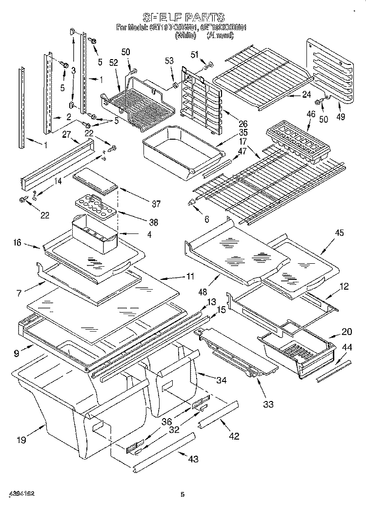 SHELF Diagram and Parts List for 6ET19DKXDW01  Whirlpool Refrigerator