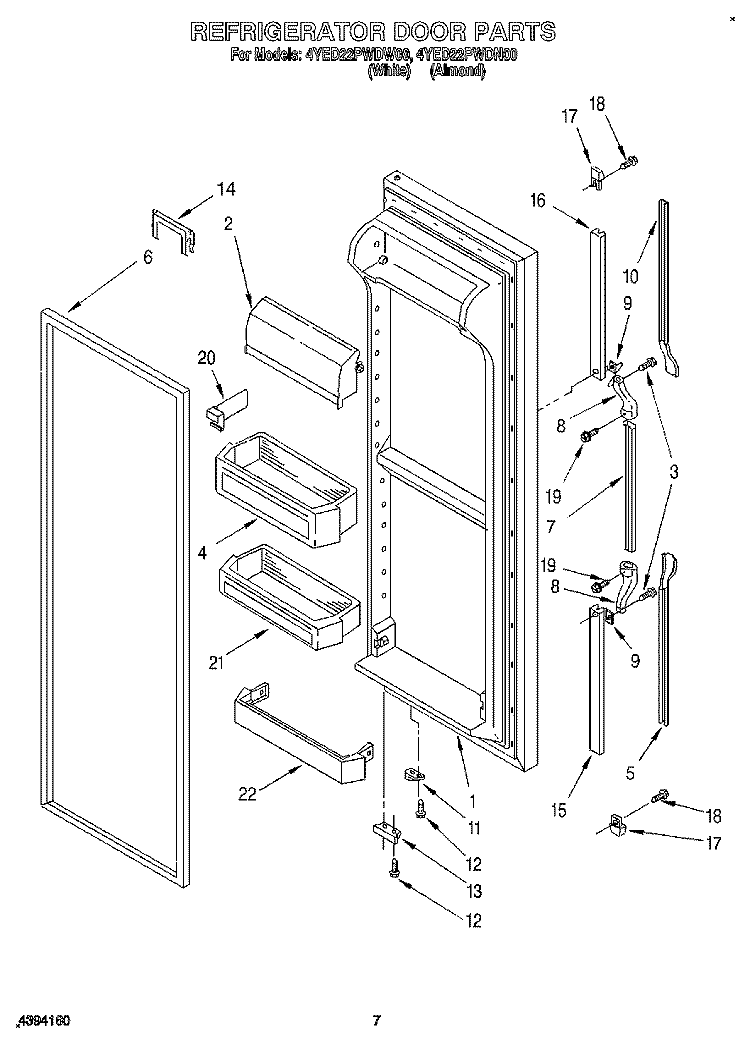 REFRIGERATOR DOOR Diagram and Parts List for 4YED22PWDW00  Whirlpool Refrigerator