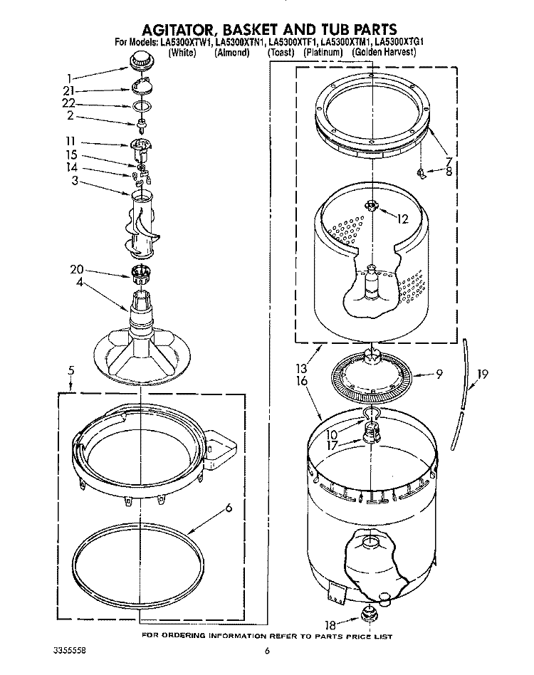 AGITATOR, BASKET AND TUB Diagram and Parts List for LA5300XTN1  Whirlpool Washer
