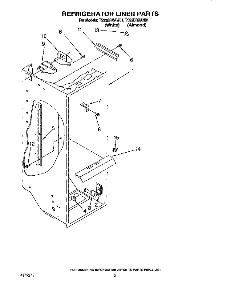REFRIGERATOR LINER Diagram and Parts List for TS22BRXAW01  Whirlpool Refrigerator