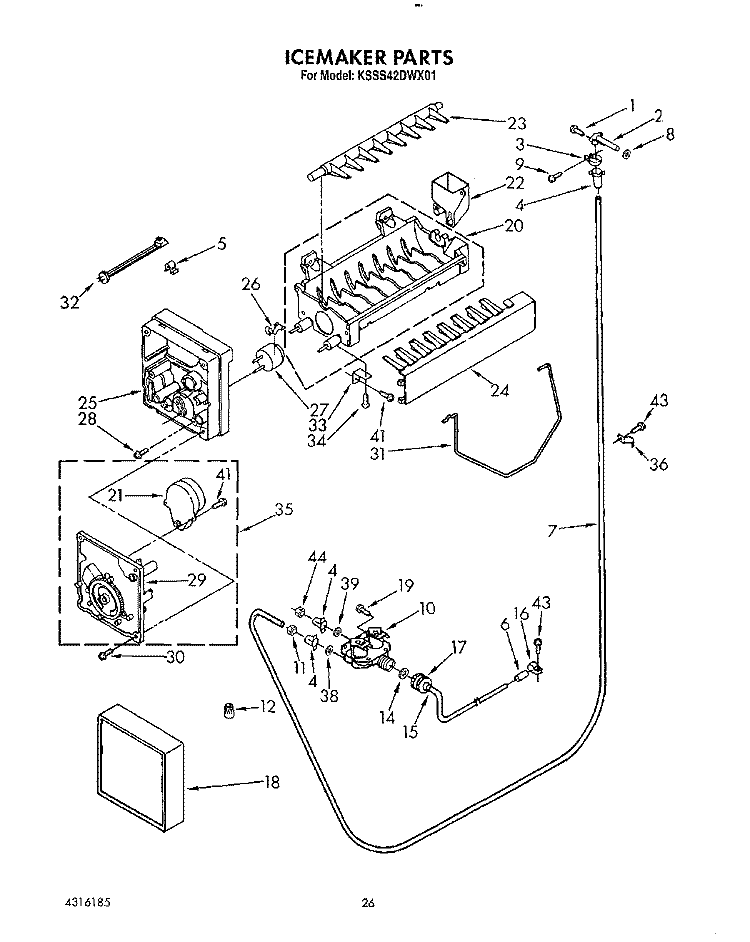 ICEMAKER Diagram and Parts List for KSSS42DWX01  KitchenAid Refrigerator