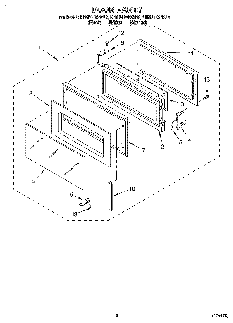 DOOR Diagram and Parts List for KHMS105BAL5  KitchenAid Microwave