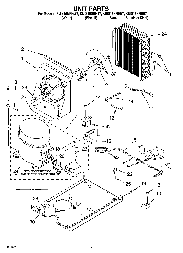 UNIT PARTS, OPTIONAL PARTS Diagram and Parts List for KUIS15NRHB7  KitchenAid Ice Maker