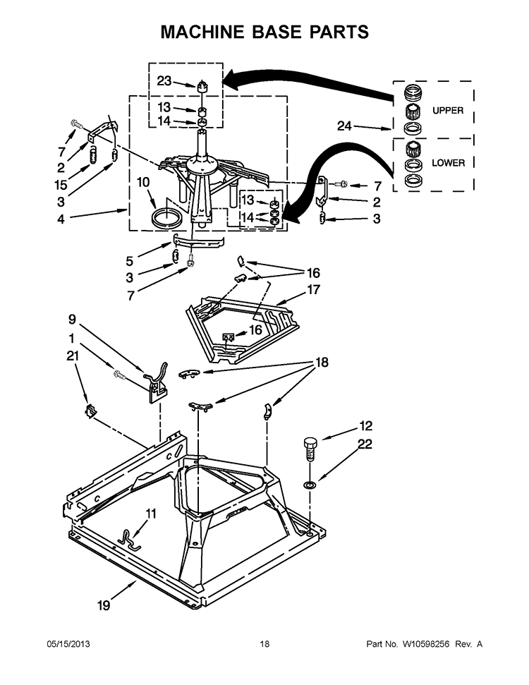 MACHINE BASE PARTS Diagram and Parts List for WGT3300XQ2  Whirlpool Washer Dryer Combo
