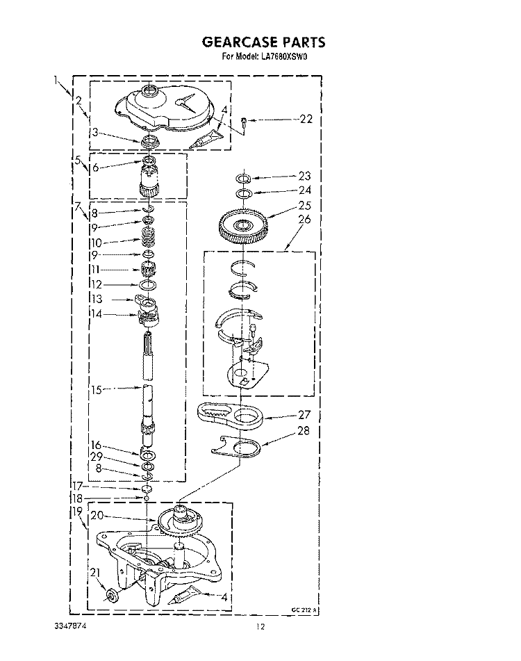 GEARCASE Diagram and Parts List for LA7680XSW0  Whirlpool Washer