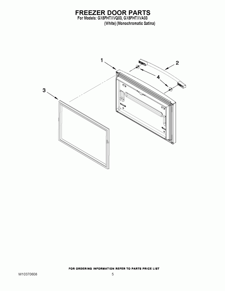 FREEZER DOOR PARTS Diagram and Parts List for GX5FHTXVQ03  Whirlpool Refrigerator
