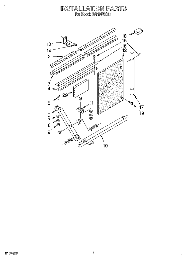 INSTALLATION Diagram and Parts List for CAH18WC90  Crosley Air Conditioner