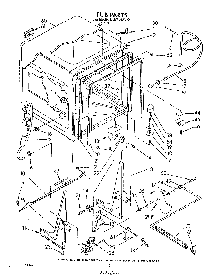 TUB , LITERATURE AND OPTIONAL Diagram and Parts List for DU7400XS5  Whirlpool Dishwasher