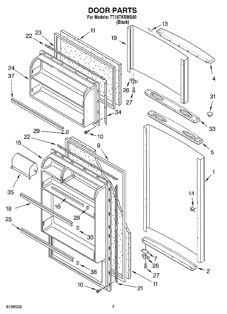 DOOR PARTS Diagram and Parts List for TT18TKRMS00  Estate Refrigerator