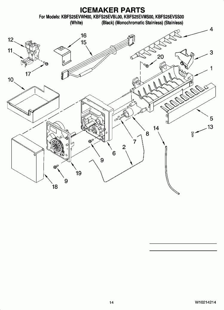 ICEMAKER PARTS, OPTIONAL PARTS (NOT INCLUDED) Diagram and Parts List for KBFS25EVMS00  KitchenAid Refrigerator