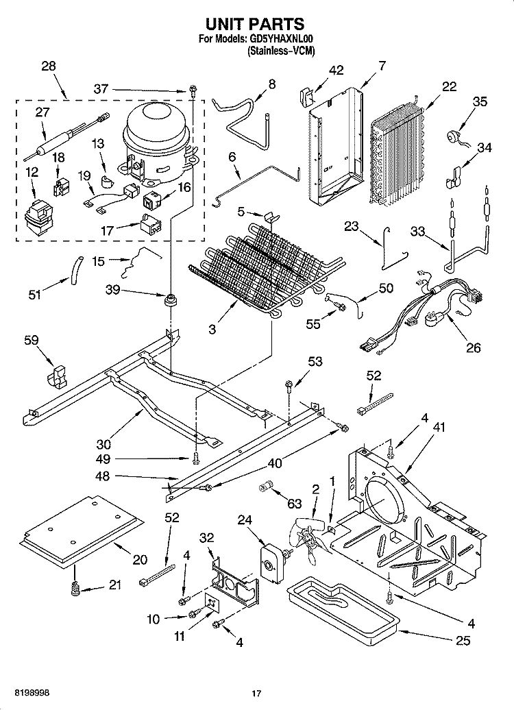 UNIT PARTS Diagram and Parts List for GD5YHAXNL00  Whirlpool Refrigerator