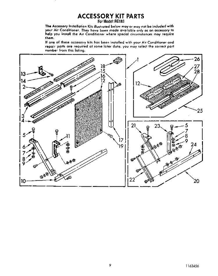 ACCESSORY Diagram and Parts List for RE183  Whirlpool Air Conditioner