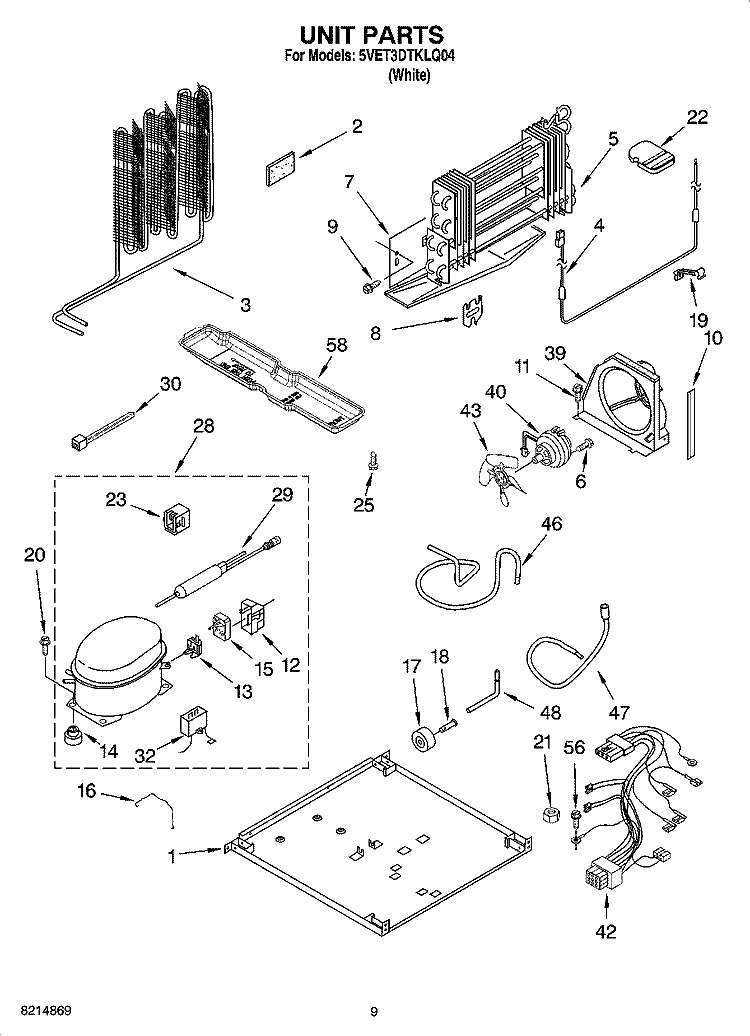 UNIT PARTS Diagram and Parts List for 5VET3DTKLQ04  Whirlpool Refrigerator