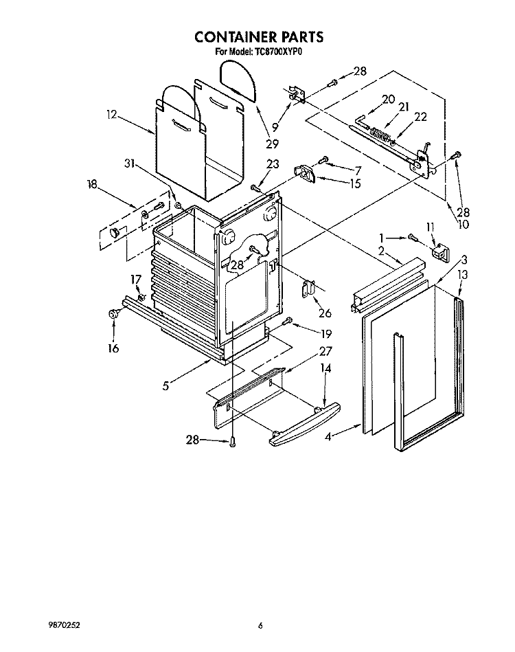CONTAINER Diagram and Parts List for TC8700XYP0  Whirlpool Trash Compactor