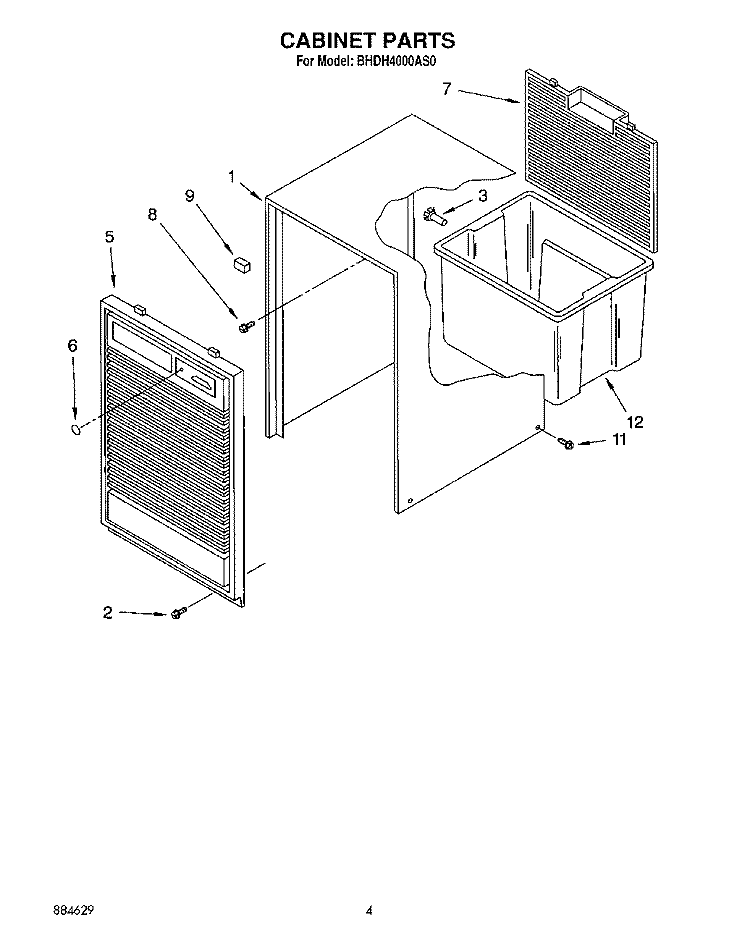 CABINET Diagram and Parts List for BHDH4000AS0  Whirlpool Dehumidifier
