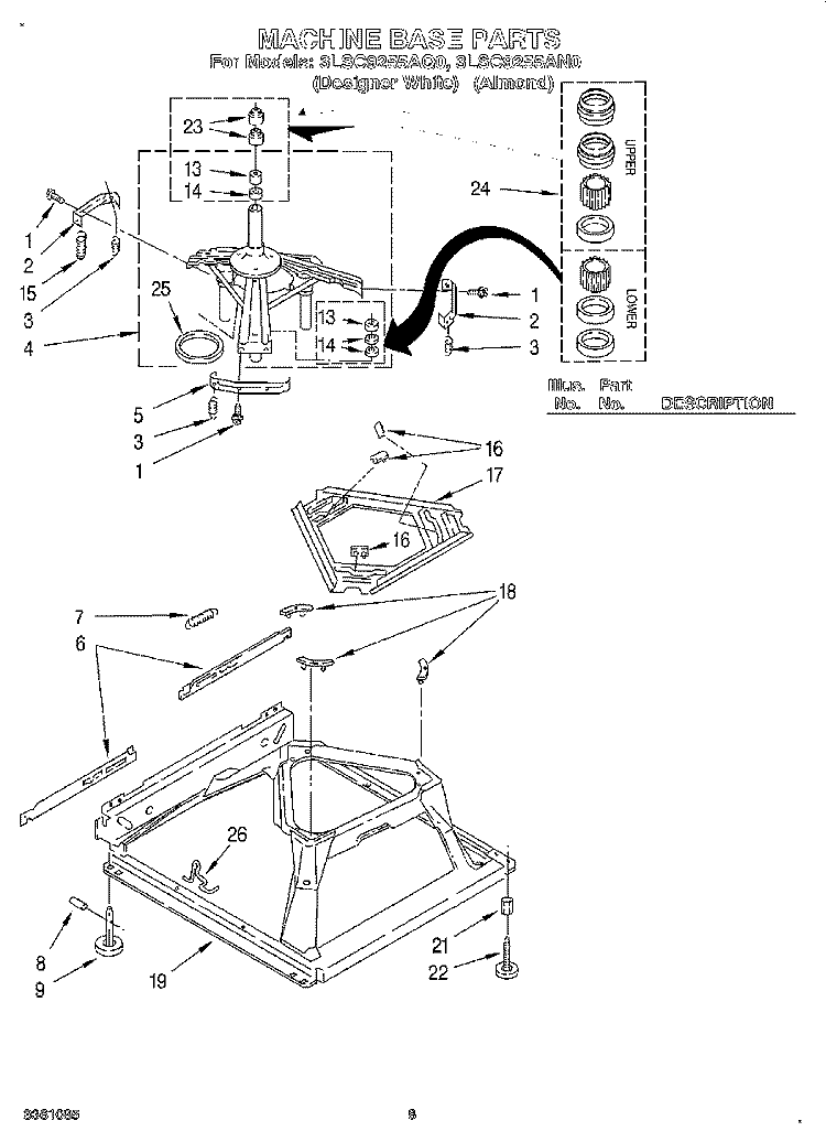 MACHINE BASE Diagram and Parts List for 3LSC9255AN0  Whirlpool Washer